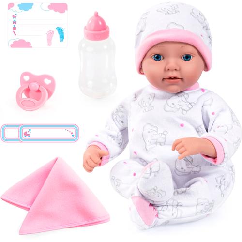 Babypuppe BAYER ""Reborn Baby, 38 cm Elefantenmuster"" Puppen rosa (weiß/rosa) Kinder