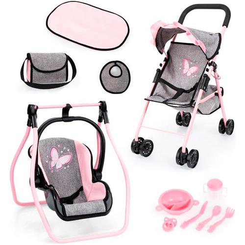 Puppenbuggy BAYER ""Set mit Tasche"" Puppenwagen rosa (grau, schmetterling) Kinder