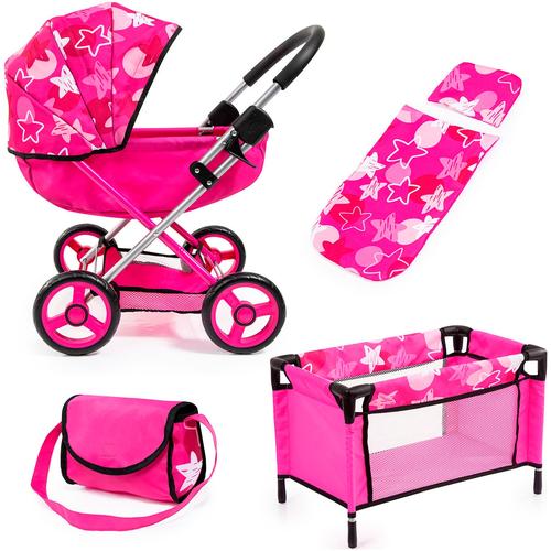 Puppenwagen BAYER ""Cosy Set, pink"" pink Kinder mit Puppenreisebett und Wickeltasche