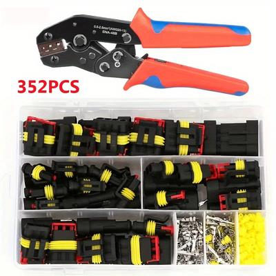 TEMU Umlife 352pcs Automotive Quick Connect Hid Connector Kit With Sn-48b Crimping Pliers, 26 Sets 1/ 2/ 3/ Car Electrical Wire Harness Plugs, Rustproof, Sealed For Secure Connections In Cars & Trucks Image