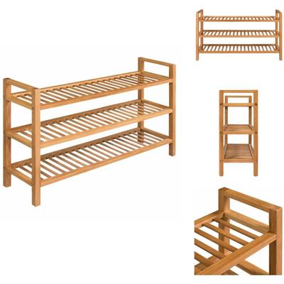 Schuhregal mit 3 Etagen 100x27x60 cm Massivholz Eiche - Holz Schrank - Schuhregal - Eichenholzmöbel Image