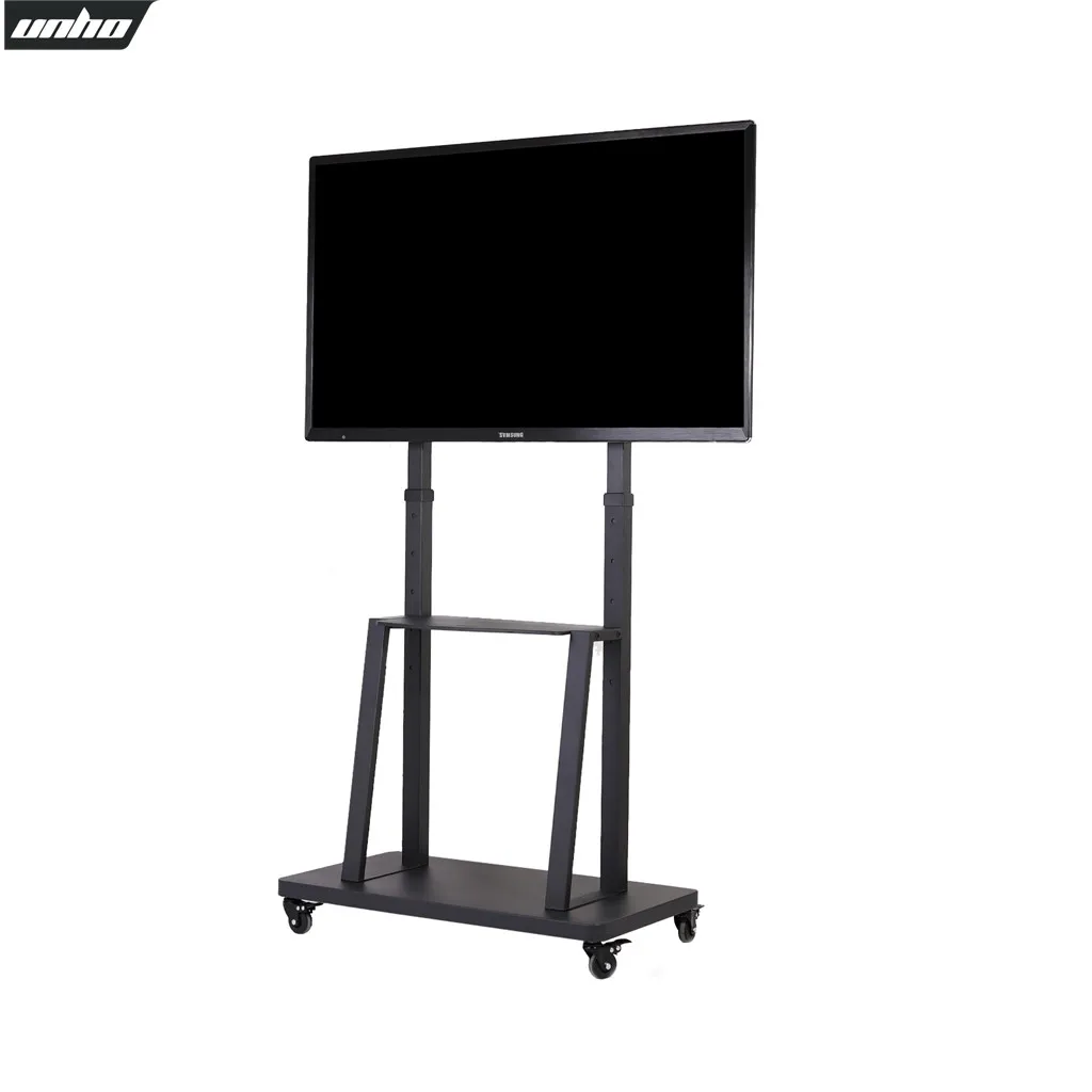 Support TV sur pied avec 2 étagères, hauteur réglable, support mobile pour téléviseurs LCD LED de 32 à 85 pouces