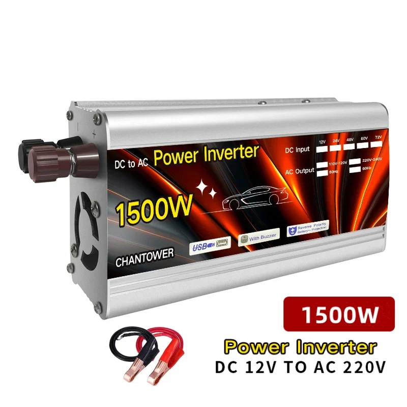 Onduleur solaire portable 12V, 220V, 500W, 1000W, 1500W, 2000W, convertisseur de chargeur automatique, tension aved, onduleur de voiture