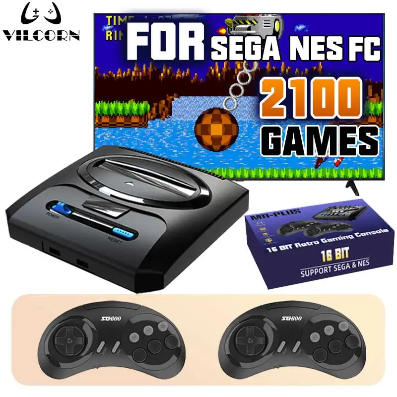 VILCORN Console de jeu vidéo pour Sega Mega Drive Genesis FC Dendy 16BIT Segas-MD Console prise en charge sortie HDMI 4k Machine de jeu rétro