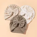 3 pièces/paquet bébé fille mignon Turban grand nœud chapeau enfant en bas âge enfants tête enveloppement nouveau-né Bonnet couleur unie infantile Bonnet casquette 0-12M