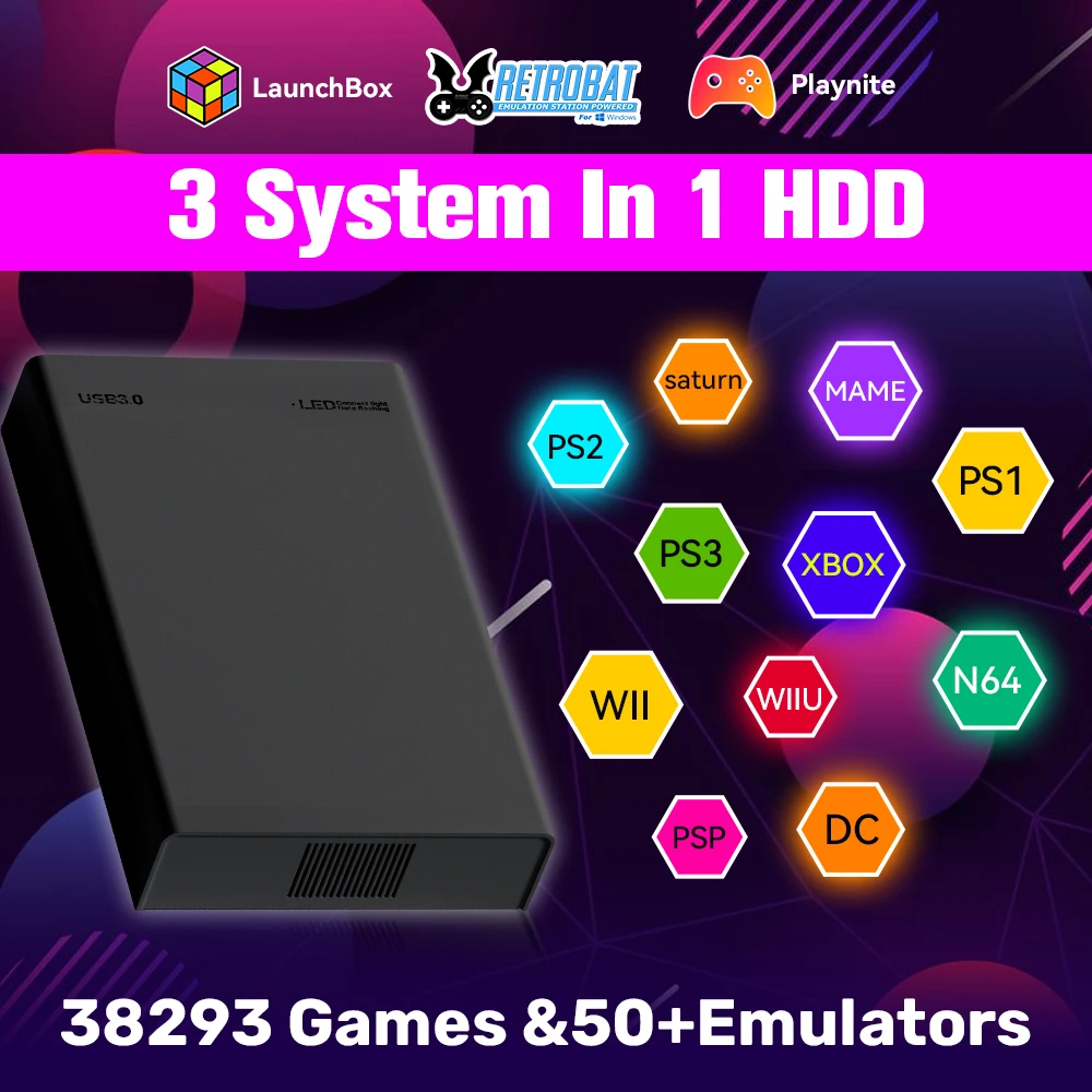 Console de jeu vidéo HDD rétro 500G, rétrobat, Playnite et Launchbox OS pour XBOX/PS3/PS2/Switch/Wii/WiiU/DC/NES avec plus de 38200 jeux