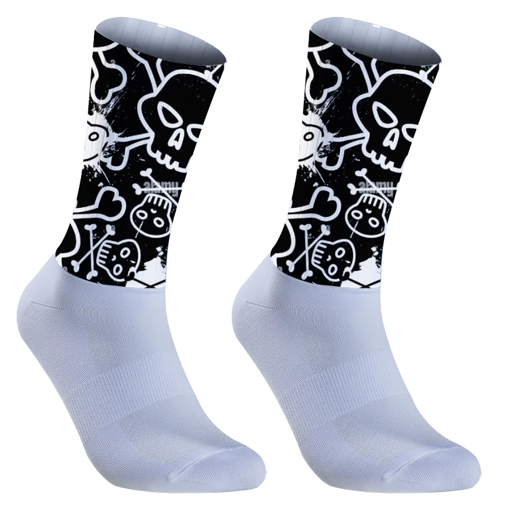 Chaussettes de Sport unisexes à motif de crâne, chaussettes de cyclisme pour hommes, chaussettes de Sport de plein air, chaussures de vélo de route, 2024