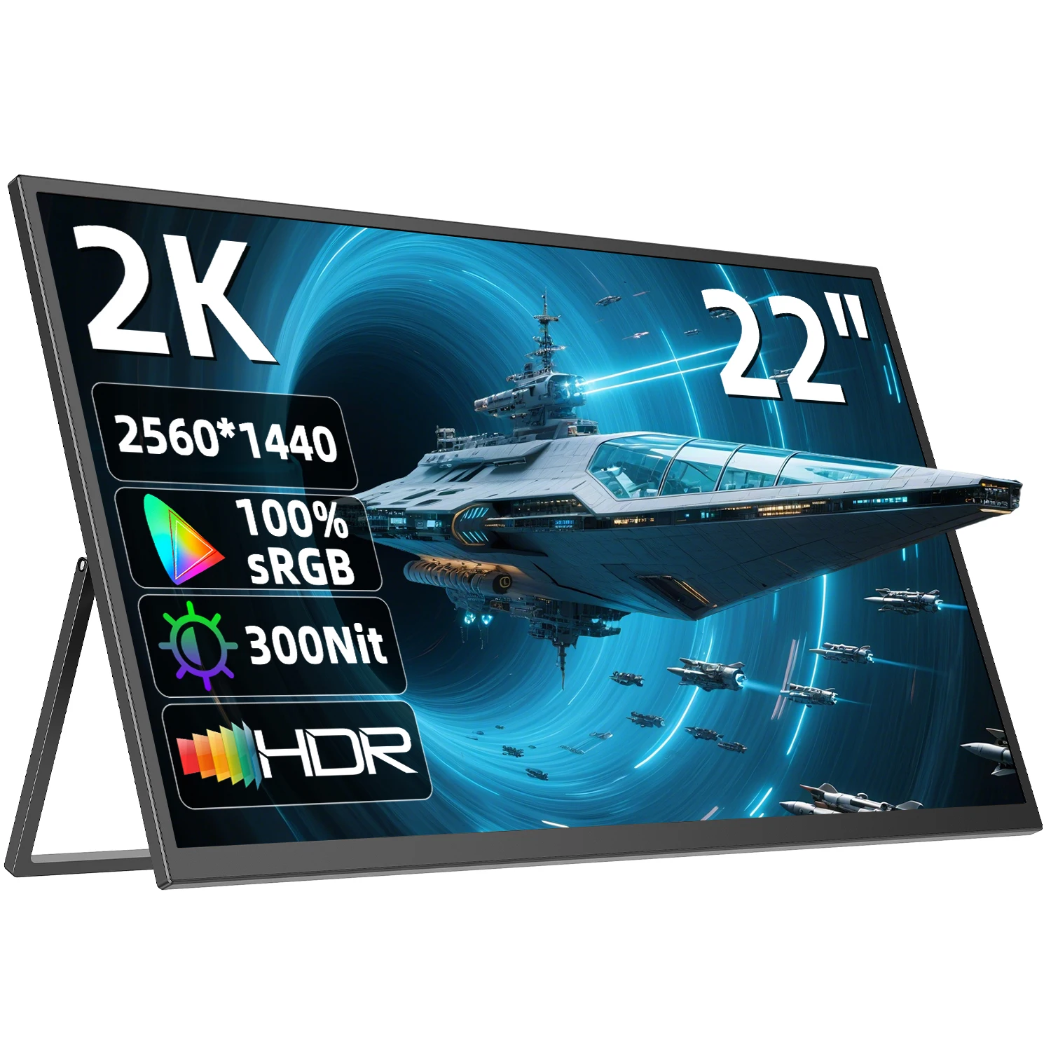 UPERFECT Moniteur portable 22" 2K avec VESA et support réglable à 180°, 2560 x 1440 QHD FreeSync IPS HDR Grand écran de jeu USB-C HDMI Deuxième moniteur de voyage pour ordinateur portable Switch Phone