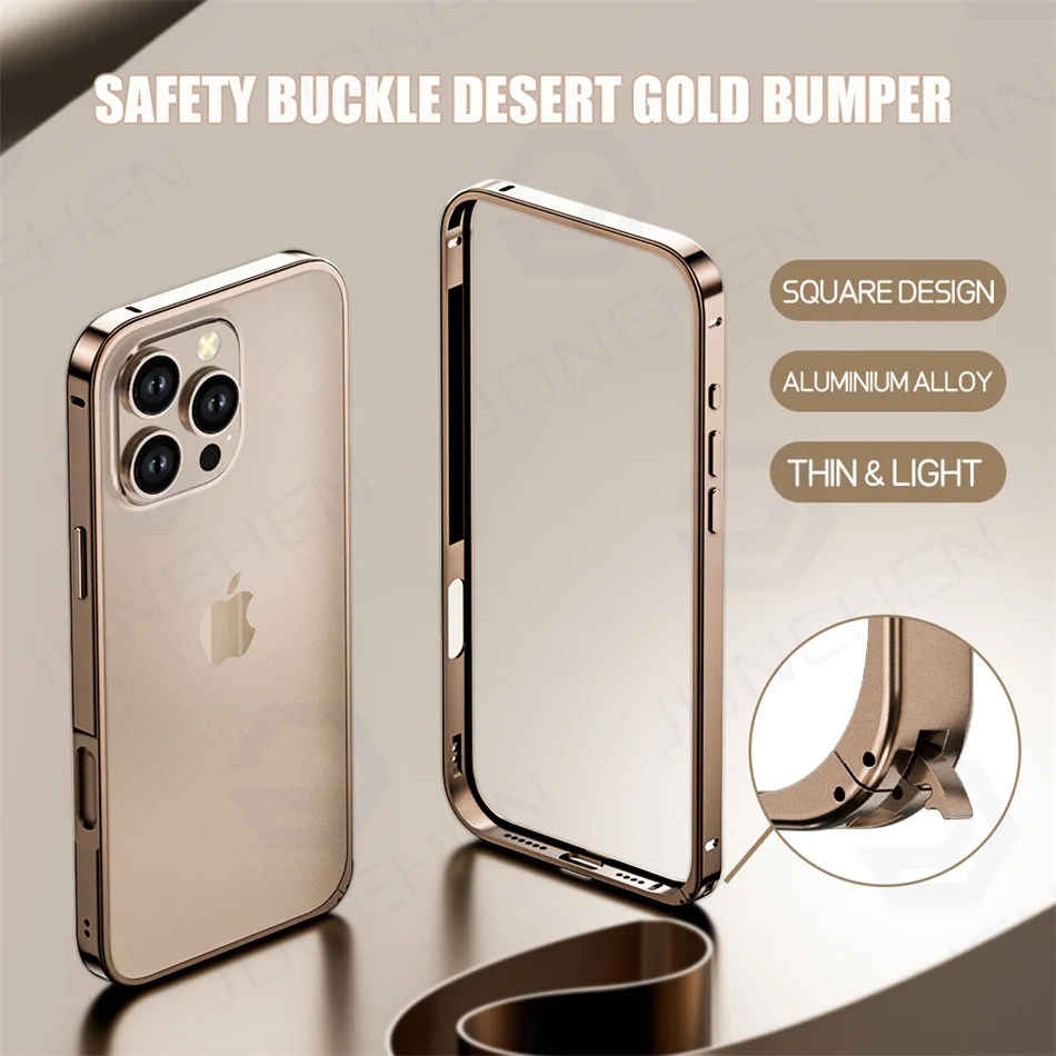 Custodia paraurti in metallo di alluminio leggero Desert Gold per iPhone 12 13 14 Plus 15 16 17 Pro Max Accessori per telaio posteriore in lega ultra sottile
