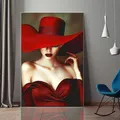 Cappello rosso e vestito per signora Pittura diamante 5D fai da te Pieno di strass Trapano Mosaico Immagine Ricamo Donne eleganti Ritratto Decor