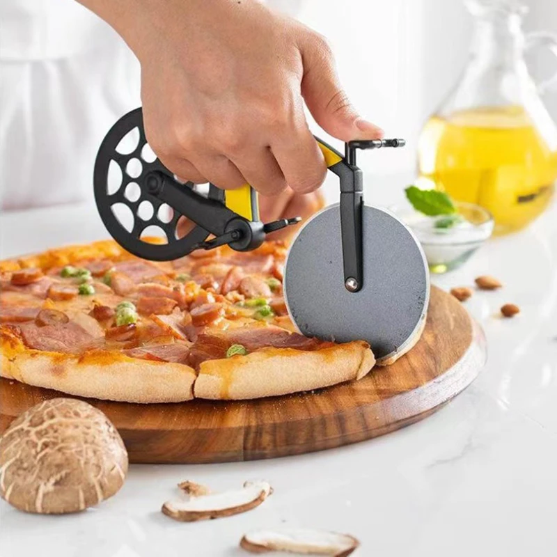 1 pz tagliapizza in acciaio inox a forma di bicicletta ruota bici rullo Pizza Chopper affettatrice Pizza coltello da taglio utensili da cucina