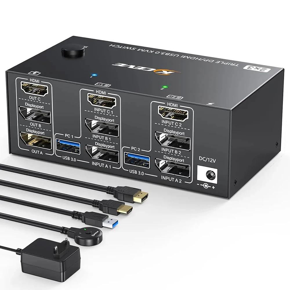 Switch KVM a triplo monitor 2 Displayport + Switch KVM USB 3.0 HD-MI 8K@60Hz,4K@144Hz,Applicare a 2 monitor 2 computer Switch KVM