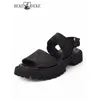 Sommer Herren Vintage Pferde leder Echt leder Sandalen dicke Plattform Schnalle Riemen offene Zehen lässig Außen schuhe schwarze Sandalen