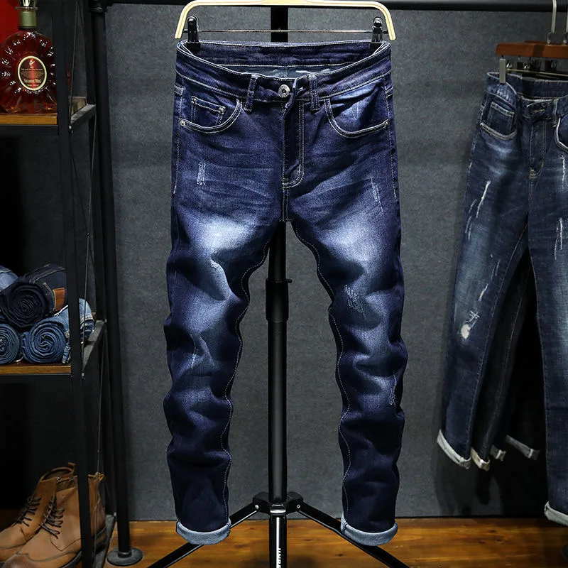 2024 Primavera e Autunno di Nuovo Modo di Colore Solido Retro Stretch Denim Pantaloni da Uomo Casual Allentato Traspirante Jeans di Alta Qualità 28-36
