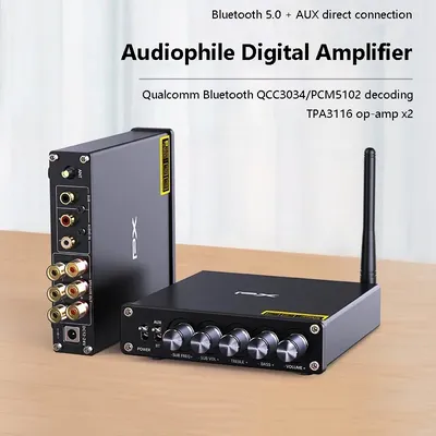 HIFI Klasse D Digital Power Verstärker QCC3034 Bluetooth 5,0 Dual TPA3116 Chip High Power Audio Verstärker 2,1 Kanal Ausgang Image