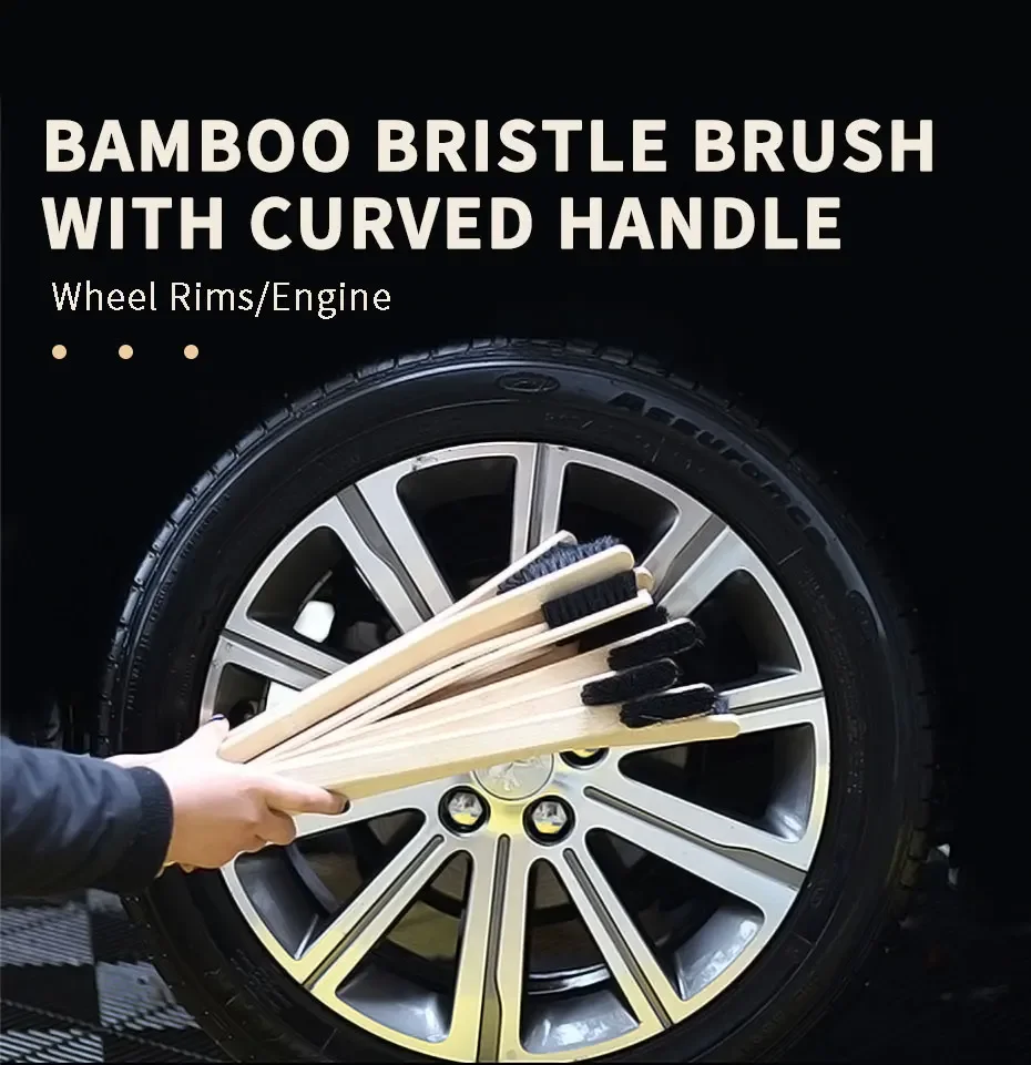 Auto waschanlage Auto Bambus borsten bürsten Autorad Reifen motor Detail lierung Reinigungs bürstenset für Auto wasch zubehör Image