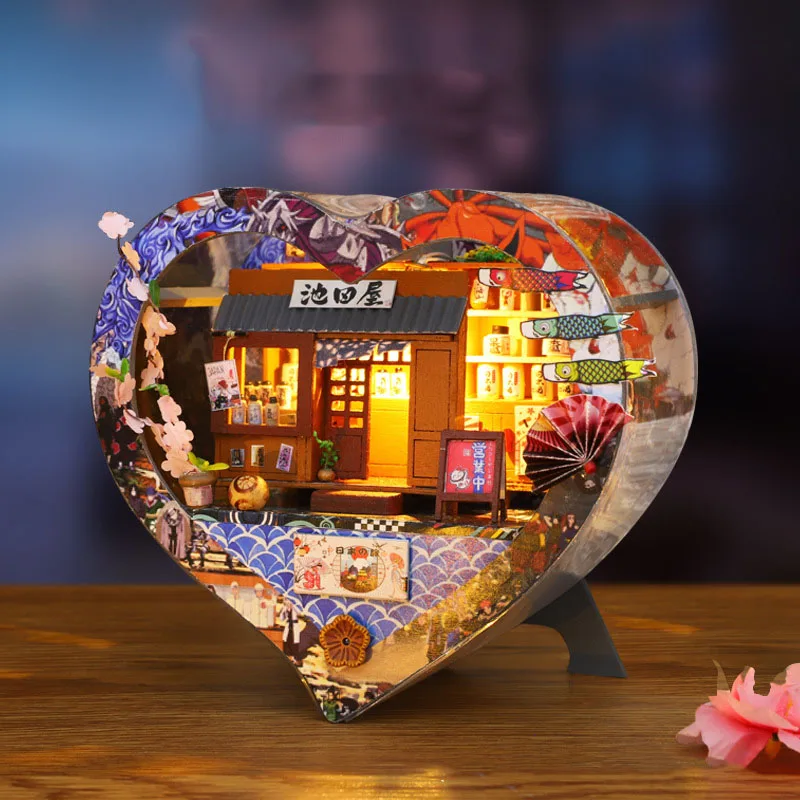 DIY Holz Puppenhaus Miniatur Möbel Mit LED Kit Wein Shop Dollhouses Montieren Spielzeug für Kinder Weihnachten Geschenk Casa