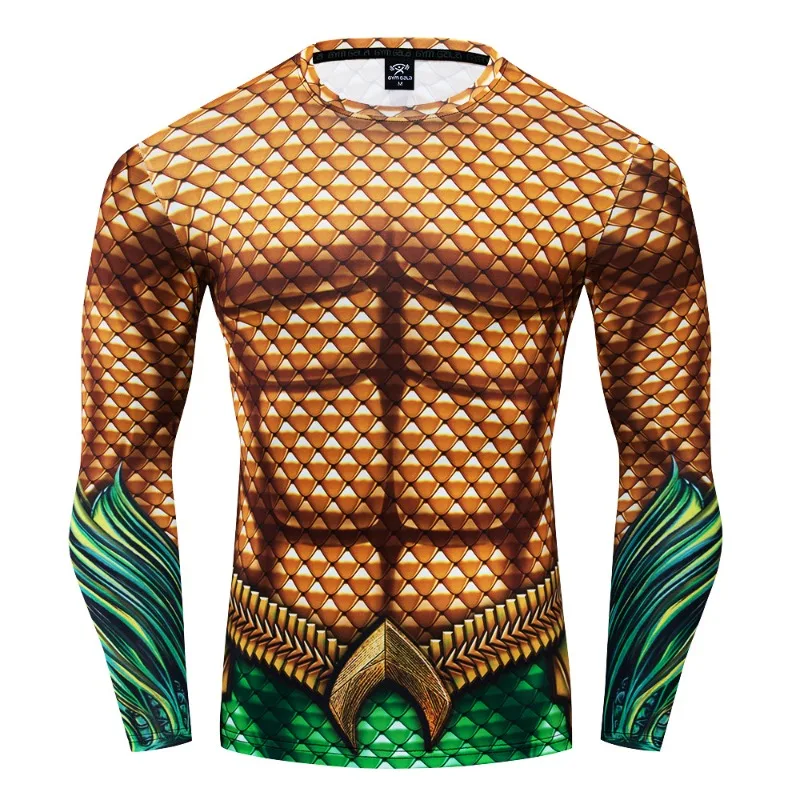 Filme Aquaman Cosplay Arthur Joseph Curry gleiche Strumpfhose Fitness Sport schnell trocknende Tops Halloween Karneval Herren Kostüme Image