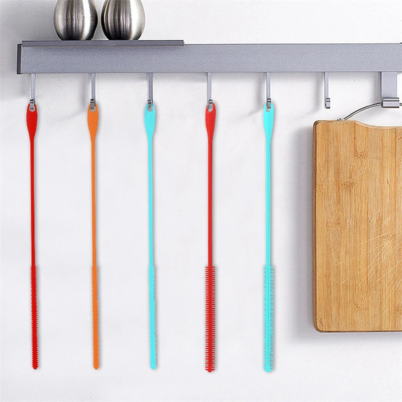 6/8 mm Silikon-Strohhalmbürste, extra lange Stroh-Reinigungsbürste, wiederverwendbare, biegbare Bürste, saubere Bürste aus lebensmittelechtem Silikon mit hoher Dichte Image