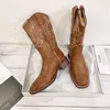 Neue Art Mode Retro braun Cowboys tiefel für Frauen bequeme quadratische Zehen Stickerei Mic-Calf Western Stiefel Schuhe große Größe