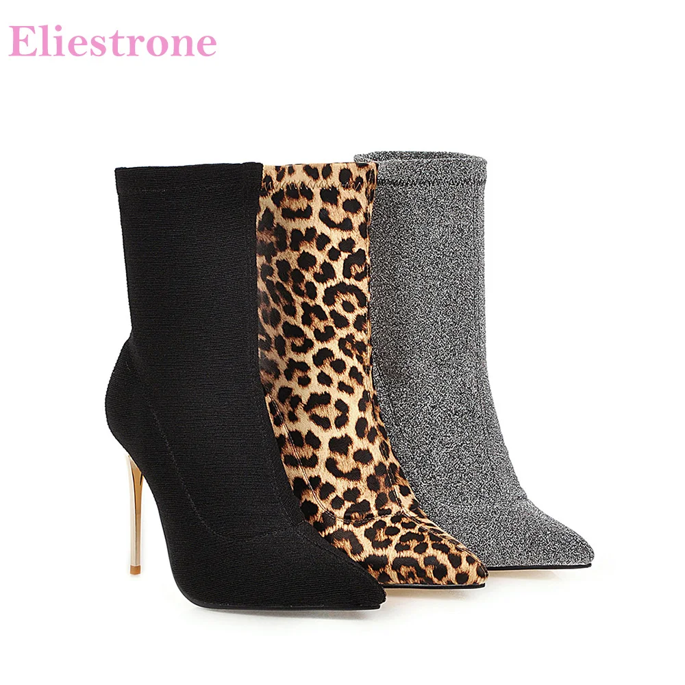 Marke Neue Glamour Schwarz Silber Frauen Stiefeletten Vouge Hohe Dünne Fersen Dame Abend Schuhe LY 12 Plus Große Größe 10 43 45 48