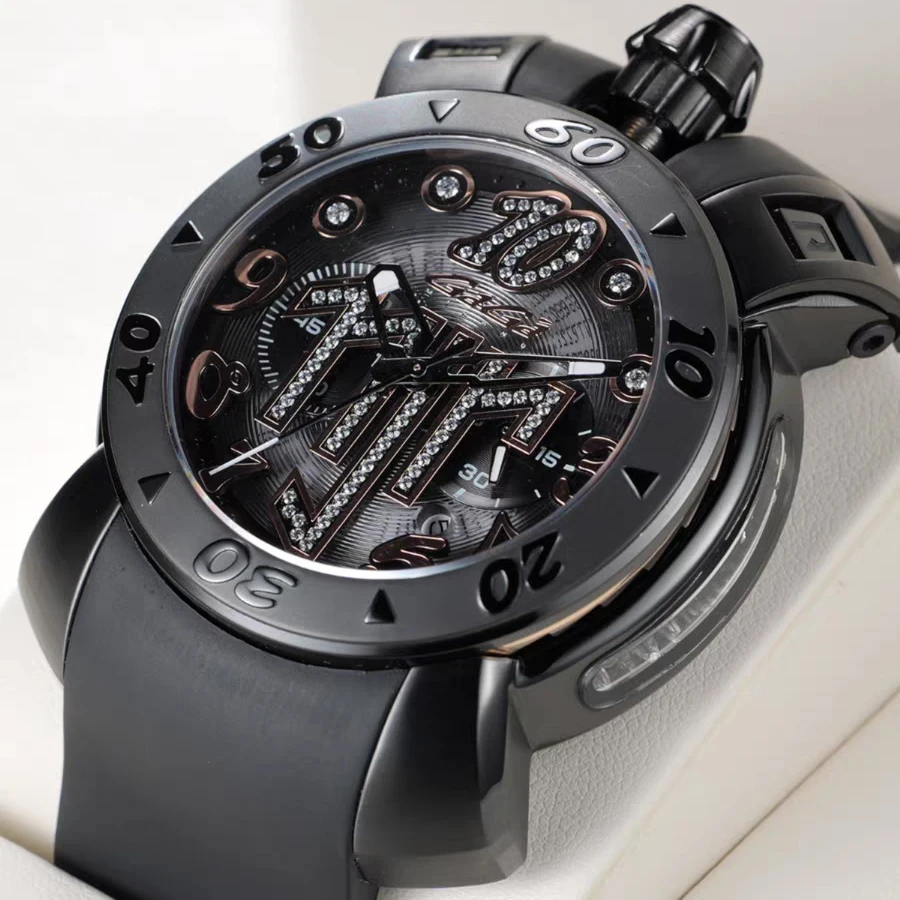Riff Tiger Herren-Chronographenuhr, 48 mm, Militär-Quarz-Armbanduhr, 50 m wasserdicht, leuchtender Saphir-Spiegel, Knopfschutz Image