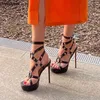Ahhlsion Neue Ankunft Frauen Gladiator Sandalen Böhmen Stiletto Heels Offene spitze Ziemlich Schwarz Party Schuhe Damen UNS Größe 5-20