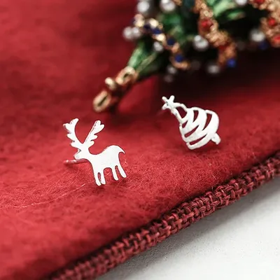 Echt 925 Sterling Silber Deer Weihnachten baum Stud Ohrringe für Frauen Mädchen Mode