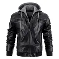 Giacca da uomo in pelle PU con cappuccio moto Slim Fit cappotti Casual uomo autunno inverno cappello antivento capispalla in pelle da motociclista staccabile