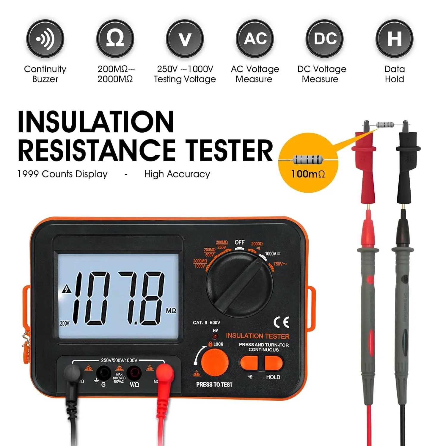 Digitale Isolierung Widerstand Tester DCV ACV Megohm Meter DC250/500/1000V AC750V Hohe Spannung Mit Kurzschluss eingang Alarm