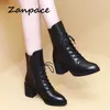 ZANPACE Plattform Heels Frauen Stiefel Winter Plus Samt Mid-rohr Frauen Schuhe Mode Spitz Winter Frauen Stiefeletten