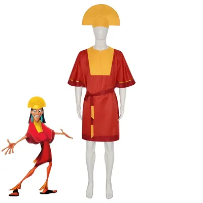 Anime Kaiser Kuzco Cosplay Kostüm König rot Overall gelben Hut Gürtel Outfits mit Männern Halloween Image