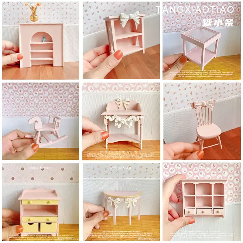 Puppenhäuser Rosa Miniatur Holzmöbel Mädchen Puppenhaus Mini Schrank Couchtisch Puppenhaus Dekor Spielzeug für Kinder Geschenke