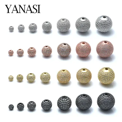 1 Stück 6mm/8mm/10mm runde Distanz perlen für DIY-Schmuck Befunde Kupfer Zirkonia Kugel perlen für