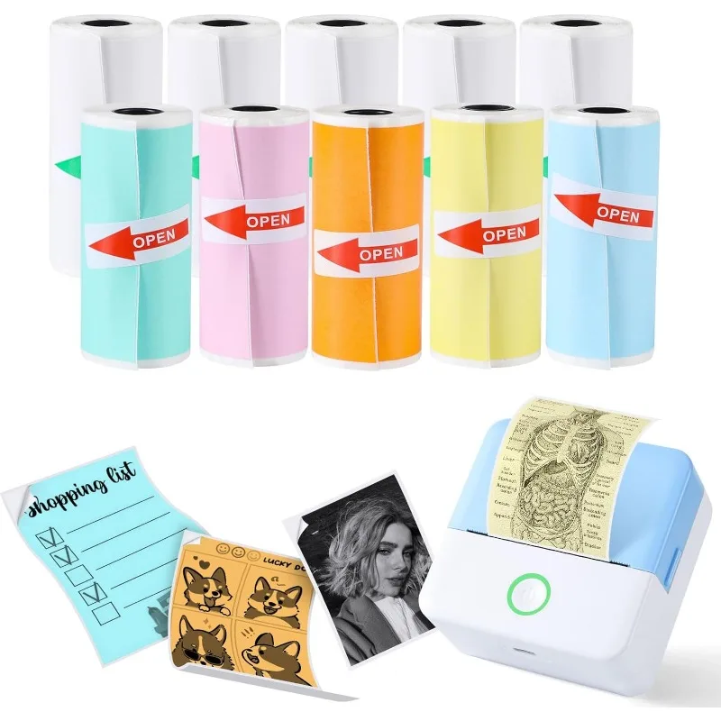 Mini drucker papier, Thermo taschen drucker rollen, 57x25mm inkless selbst klebender bedruckbarer Aufkleber für tragbare Thermo drucker Image