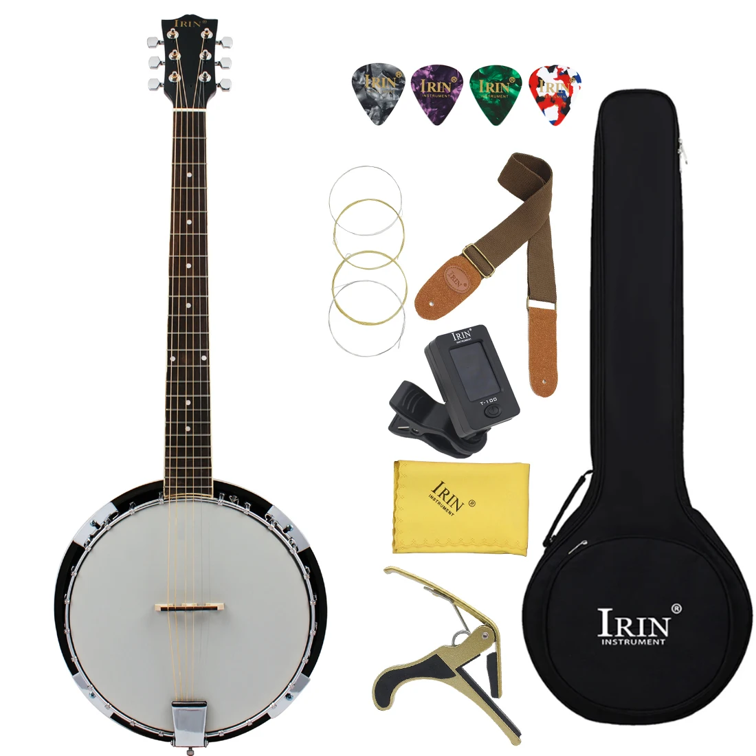 6-saitiges Banjo, importiertes Rosen-Griffbrett, Banjo, 6 Saiten, Gitarre, Anfänger, Musikinstrument, Geschenk mit Tasche, Stimmgurt-Teile Image