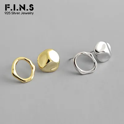 F.I.N.S Personalisierte 925 Sterling Silber Aymmetrical Ohrringe Kleine Kreis Runde Stud Ohrringe