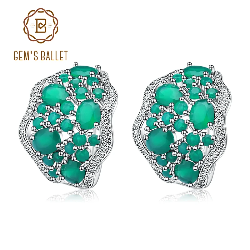 Edelstein der Ballett 9,54 Ct Natürlichen Grünen Achat Vintage Ohrringe 925 Sterling Silber Edelstein Stud Ohrringe Für Frauen Edlen Schmuck