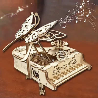 3D Holzpuzzle Spieluhr Klavier Modellbausatz DIY Montage Musikinstrument Bausätze Home Decor Handwerk Geschenk für Erwachsene Kinder Image