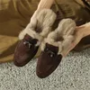 2023 Winter Schaf Wildleder Frauen Schuhe Kaninchen haar Panto letten Schuhe für Frauen runde Zehen Hausschuhe klobige Fersen abdeckung Zehen Hausschuhe Schuhe