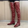 Sukeia handgemachte Frauen Winter Oberschenkel Stiefel Unisex flach mit Absätzen runden Zehen hübsche Burgunder Freizeit schuhe Damen uns Größe 5-20