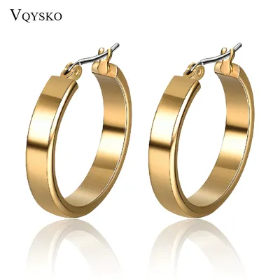 Neue Trendy Big hoop Ohrringe Für Frauen Edelstahl Gold Farbe Kreis Runde Ohrring Weiblichen Zubehör