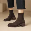 Neue Herbst Winter Frauen Stiefel Mode Square Toe Chelsea Stiefel für Frauen kurze Stiefel Schuhe Chunky Heel Botines Mujer Größe 34-43