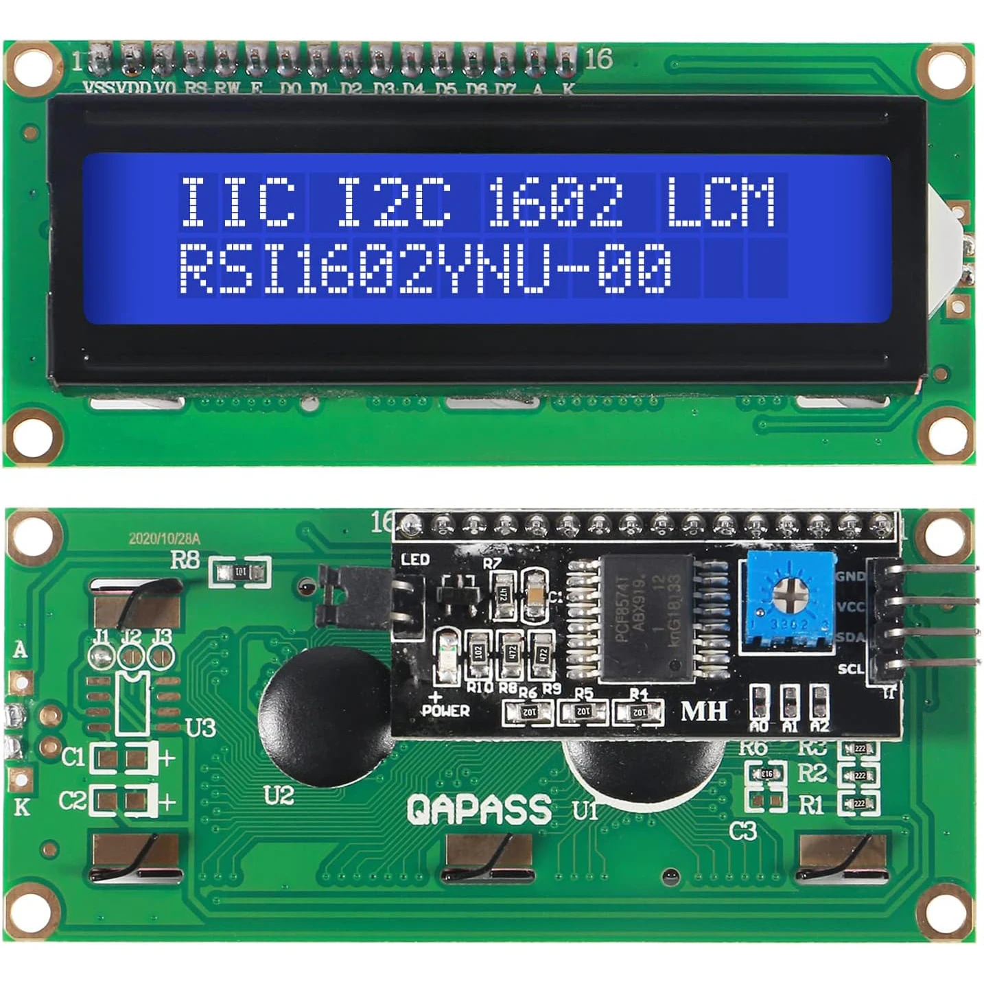 LCD1602-Bildschirm mit Hintergrundbeleuchtung, LCD-Anzeigemodulplatine, 2 x 16 Zeichen, 1602 5 V, für Ar-duino Duemilanove Robot 1602A UNO R3 MEG Image