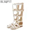 BLXQPYT WEIß Farbe Frauen Sandalen Frau Schuhe Tanga Gladiator Flache Sandalen ZIP Chaussure Große