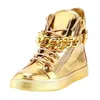 Gold/Silber Ketten Lace-Up Ankle Casual Schuhe Metall Überzogene Leder Unisex Wohnungen Reflektiert