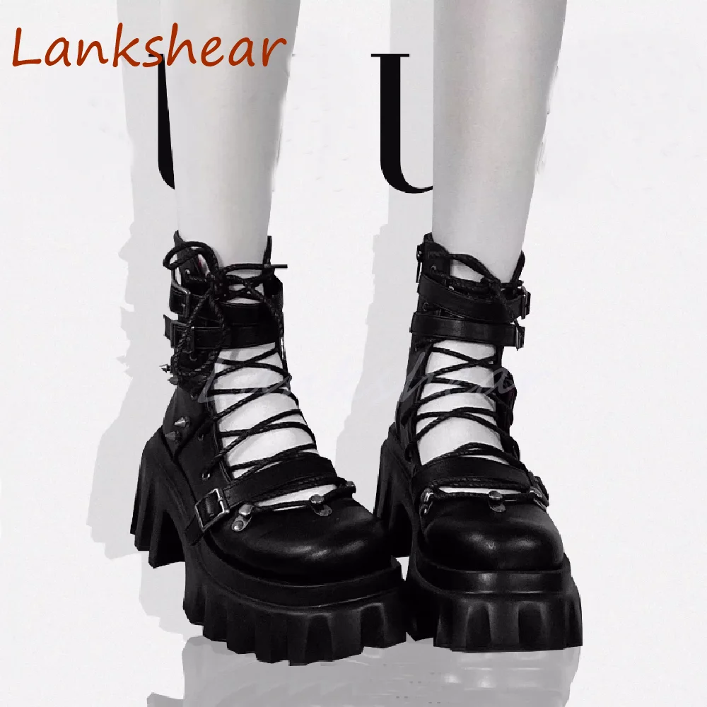 Gürtels chnalle dicke Sohle Frauen Stiefel flachen Knöchel Punk solide Mode echtes Leder Sommer Nische Design Frauen Schuhe Neuankömmlinge