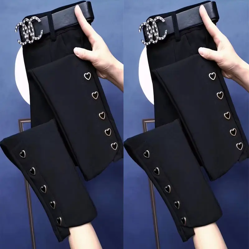 2023 Frühling Herbst neue schwarze hoch taillierte Anzug hose im westlichen Stil schlankes gerades Bein neun Punkte kleine Fußhose Frau Image