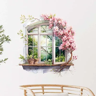 Grüne Pflanze Blume Fenster Kunst Wanda uf kleber Wohnzimmer Sofa Hintergrund Dekoration Tapete Restaurant Schlafzimmer Aufkleber m1045 Image