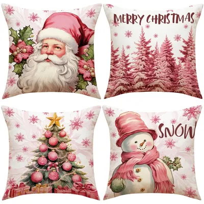 45x45cm rosa Weihnachts baum Kissen bezug Santa Claus Schneemann Druck Kissen bezug Neujahr Home Dekoration Sofa Kissen bezug Image